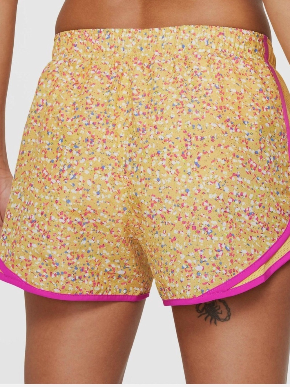 Nike Women's Yellow color splash Athletic Running Shorts with Pink Trim - Picture 3 of 6